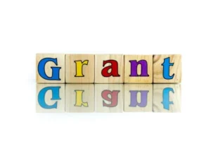 Grant-3-1-1-1-1-1-1-1-1 1 - Funds for Companies Wooden letter blocks spell 'Grant' in different colors, with a reflection on a white surface.